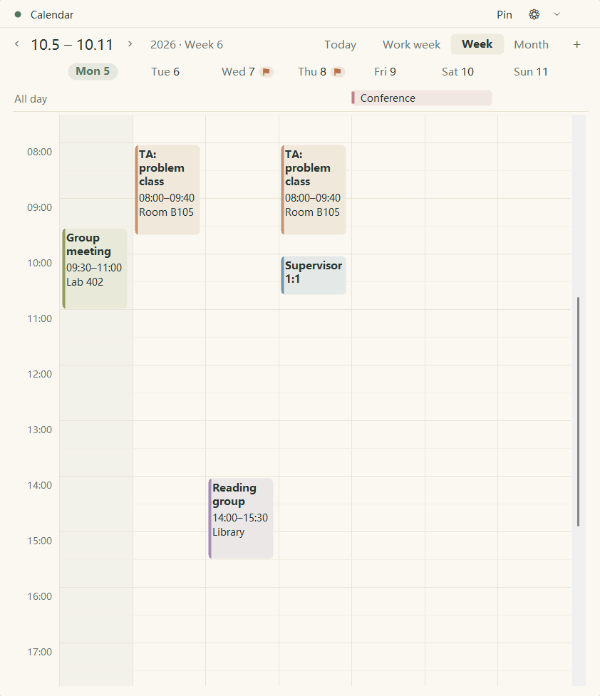 Week calendar widget