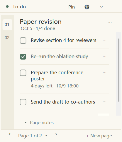 To-do notebook widget